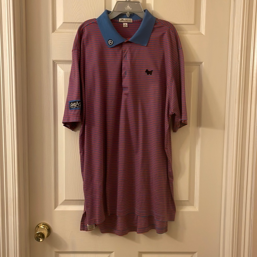 Red blue striped Scotty Cameron edition Peter Millar golf shirt